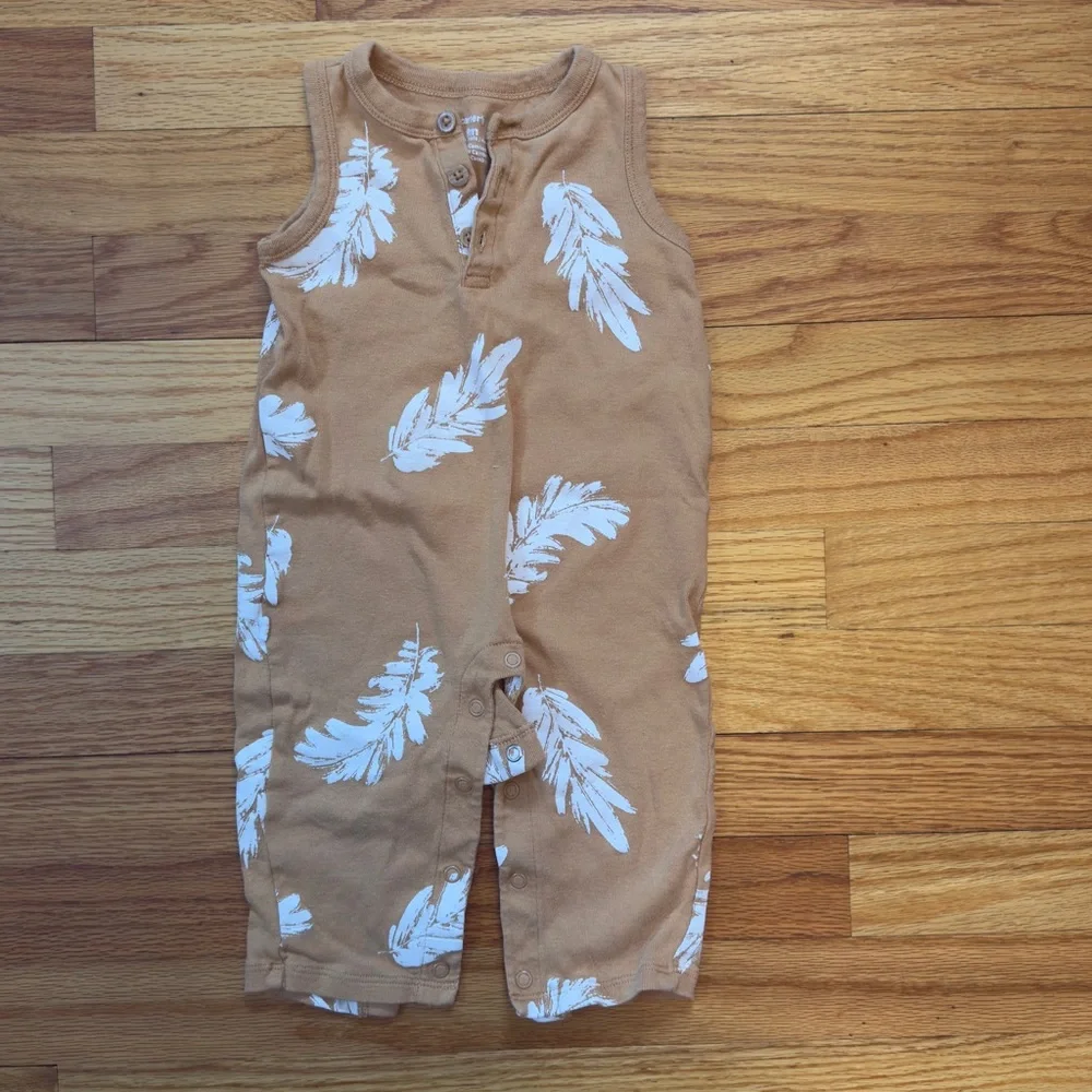 3 for $12 Carter's Tan and White Feather Pattern Romper and Pink Body Suit